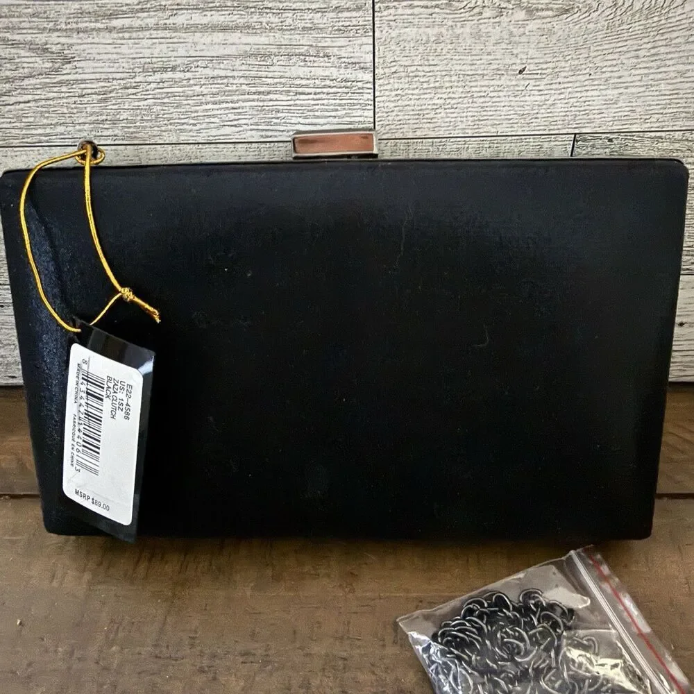 bebe Zaza Black Crystal Clutch Evening Bag NWT Rhinestone Logo Sparkly